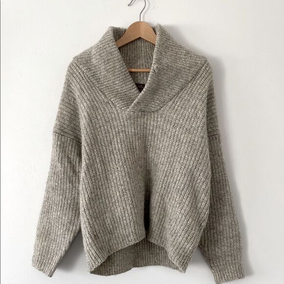 Eddie Bauer Mens sz M Wool Blend Shawl Collar Cable Knit Pullover Sweater Gray - Picture 1 of 7
